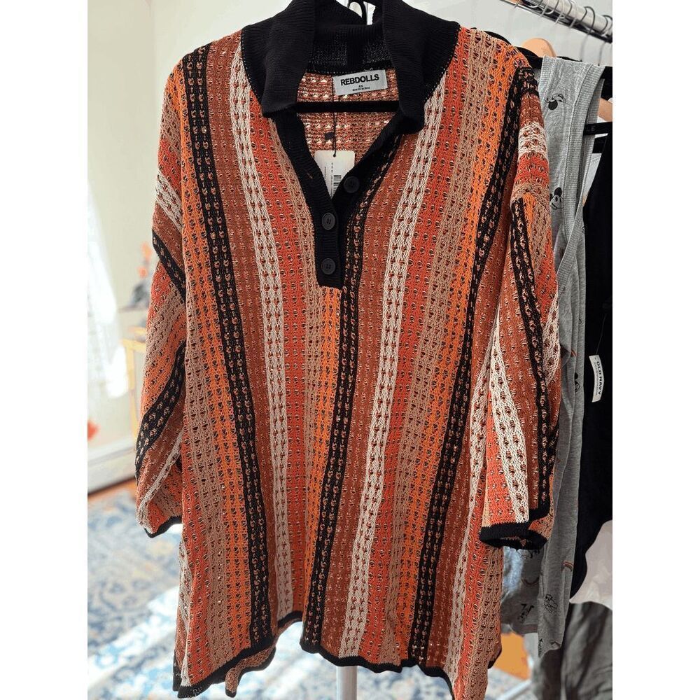 NWT Rebdolls Lateefa Knit Multi Stripe Oversized Collar Top